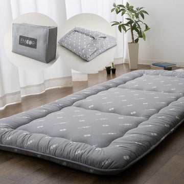 Japanese Floor Futon Set (Mattress, Cover & Storage Case) -Kyoto- Full Size (55x80in) Gray, Sleeping Mat Tatami Bed