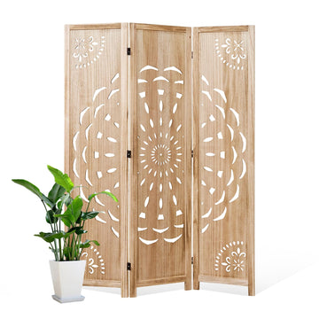 66.9Inch Wooden Room Partition - 3 Panels Boho-Styled Space Room Divider /Office, Headboard & Yoga/Photo/Video Call