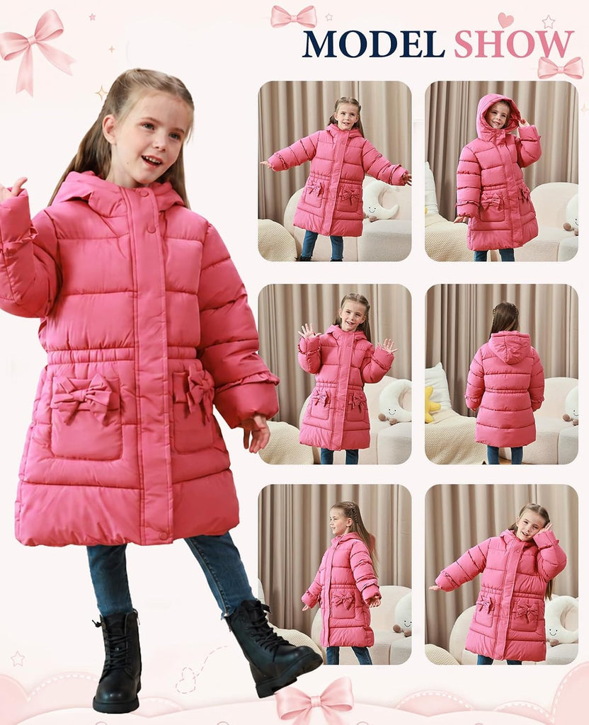 Girls Heavy Winter Coat,Warm Long Hooded Puffer Jacket