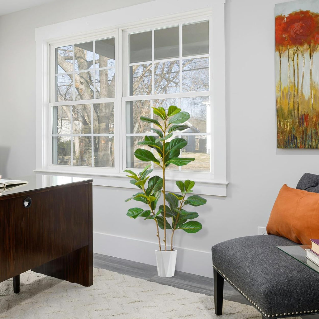 Artificial Fiddle Leaf Fig Tree 5ft Tall with White Planter