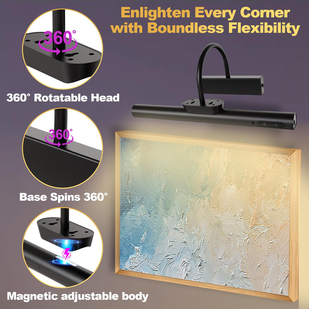 Dimmable Cordless Picture Light with Controller and Timer, Rechargeable Battery Wall Sconce for Wall Pictures