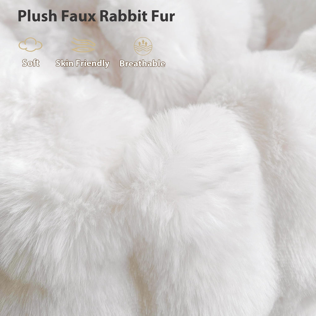 2 Pack Fluffy Faux Rabbit Fur Standard Pillow Cases, White