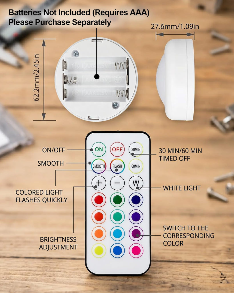 5 Pack Remote Controlled 16-Color RGBW Puck Lights for Bambu Lab