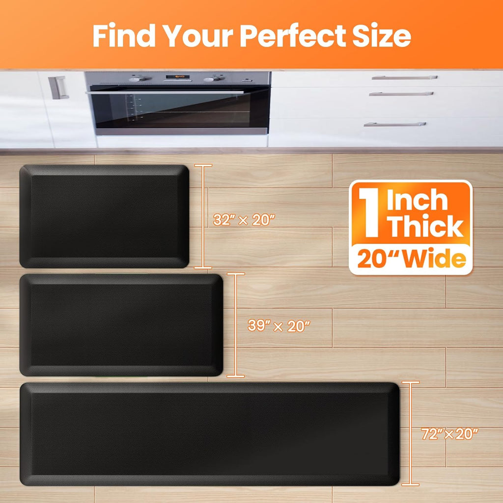 1-Inch Thick Anti-Fatigue Mat and Standing Desk, 20"x32", Black | Extra-thick cushioning, water-resistant surface
