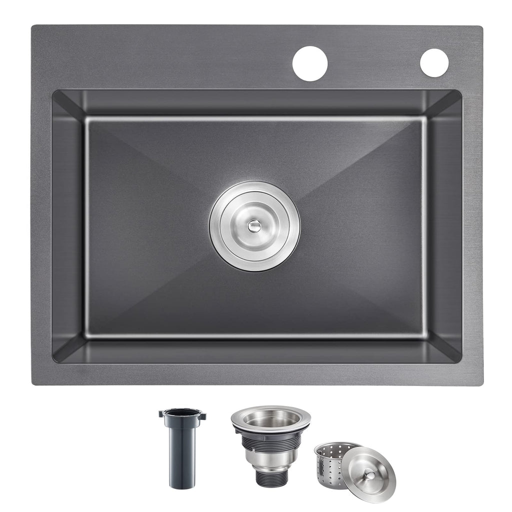 Drop in - 22"×18" Single Bowl Topmount Sink, Black