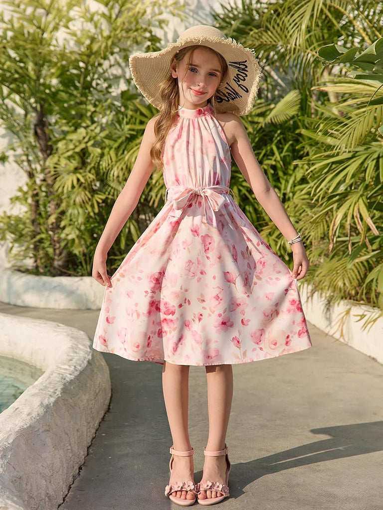 Girls Halter Summer Dress Kids Hawaiian Floral Dresses