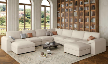 Leather Modular Sectional Sofa, Oversized Sectional Couch, Beige