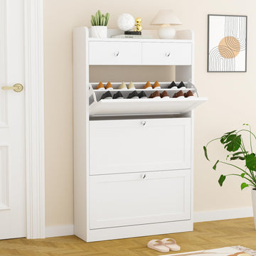 Shoe Cabinet with 3 Flip Drawers & 2 Drawers, Freestanding Shoe Storage Cabinet with Adjustable Shelves, Shoe