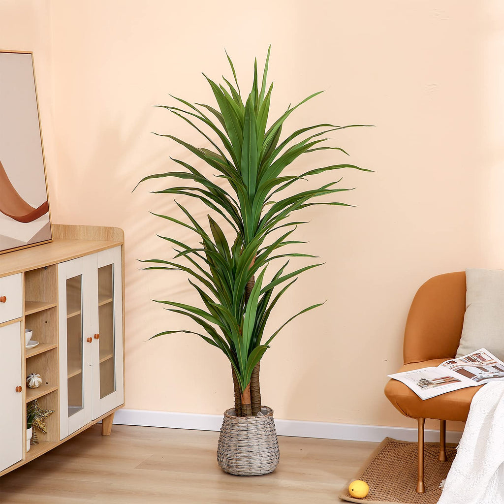 Dracaena Silk Plant Corn Stalk 5ft Tall Faux Plants Indoor Large Fake Plants Potted Yucca Tree Tropical Floor Plants