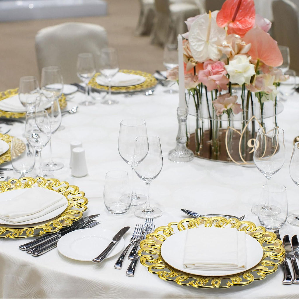 Inch Gold Charger Plates Bulk Mirror Chargers with Entwined Swirl Rim Round Dinner Chargers Glass Charger - Set of 12