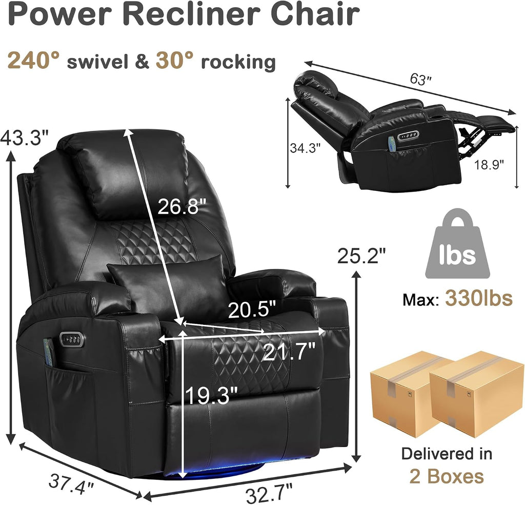 Power Swivel Rocker Recliner with Dual Motor, 240° Electric Glider Recliner with Heat & Massage, Rocking Chair