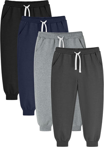 4 Pack Toddler Boys Sweatpant Kids Athletic Jogger Pant Pure Cotton