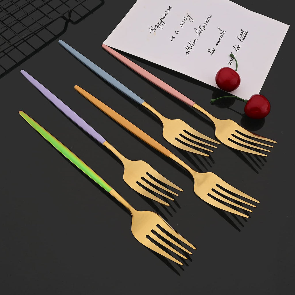 Flatware Set 24 Piece, Stainless Steel Silverware Set, Macaron Small Fresh Color Cutlery Set, Modern Elegant