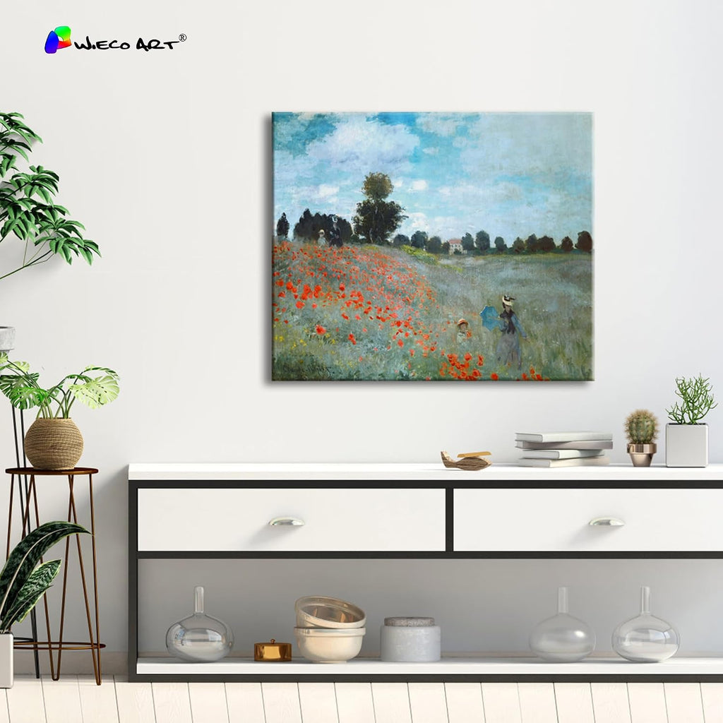 The Poppy Field Near Argenteuil Canvas Prints Wall Art of Claude Monet Famous Oil Paintings Reproduction Classic