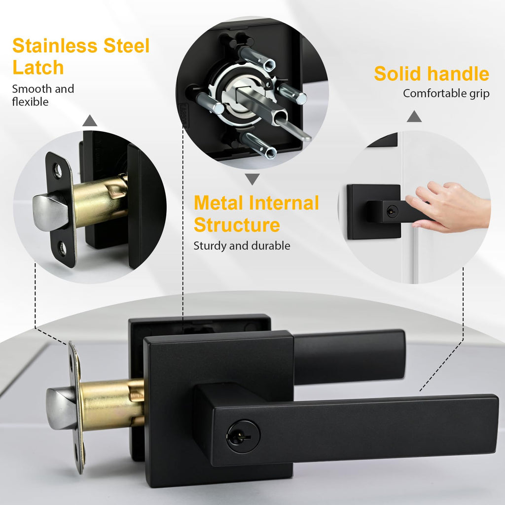 2Pack Black Exterior Door Lock Set with Deadbolt, Keyed Alike Entry Lockset