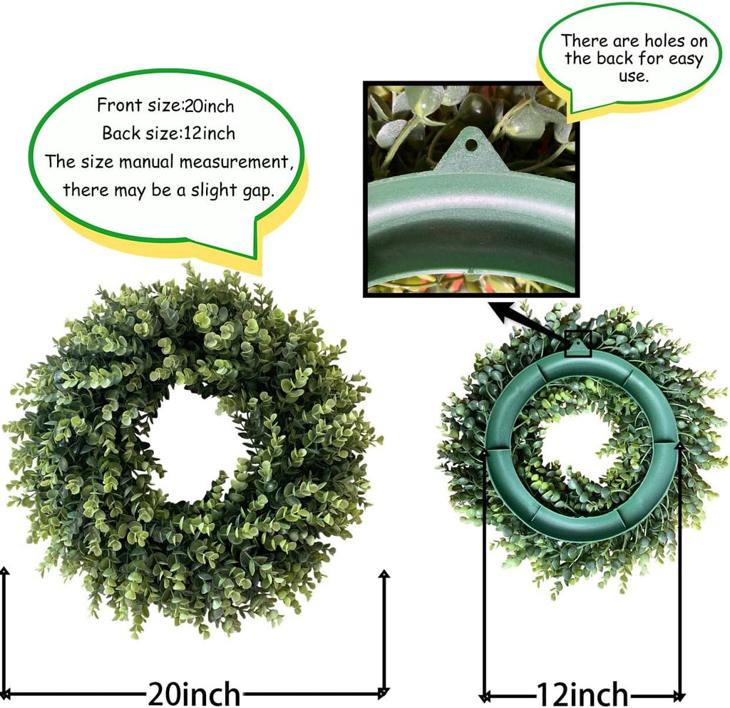 20" Wreaths for Front Door Spring Summer Green Boxwood Door Wreath for All Seasons Living Room Bedroom Window Wall