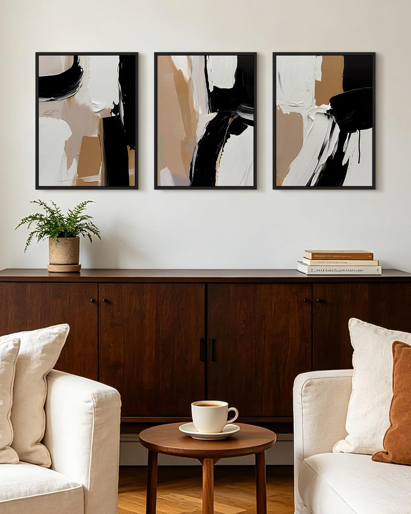Black Abstract Shapes Framed Canvas Wall Art 12x16in Black Frame