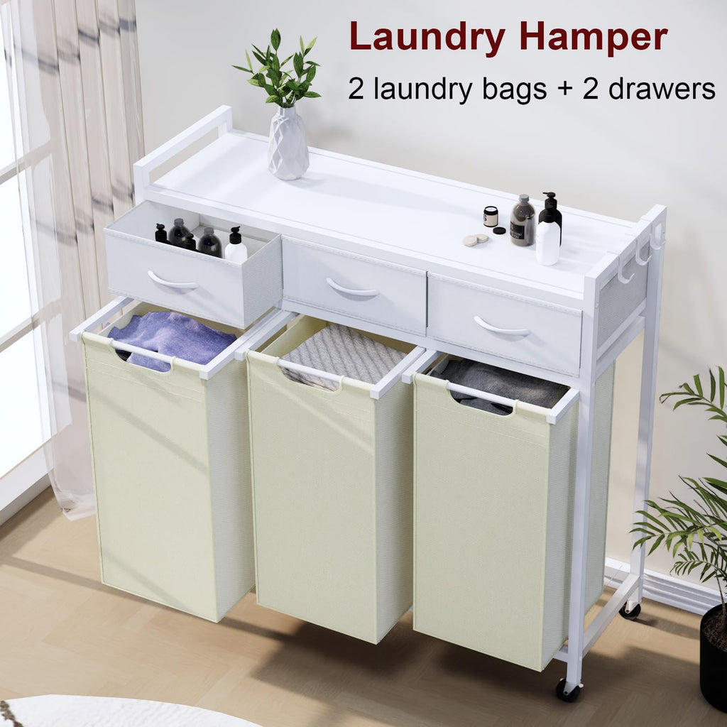 Laundry Hamper, Laundry Sorter 3 Section, Rolling Laundry Basket with Wheels, 3 Drawers, 3 × 14.5 Gal (55 L)