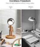 Rechargeable Cordless Desk Lamp, Creative Wooden Table Lamp with 3 Color &Stepless Dimming, Adjustable Pause Moon Lamp