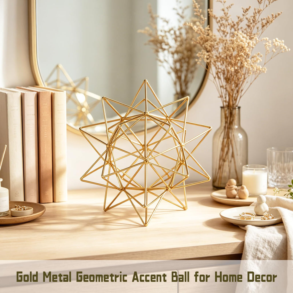 Gold Geometric Sphere Metal Tabletop Decor Sculpture