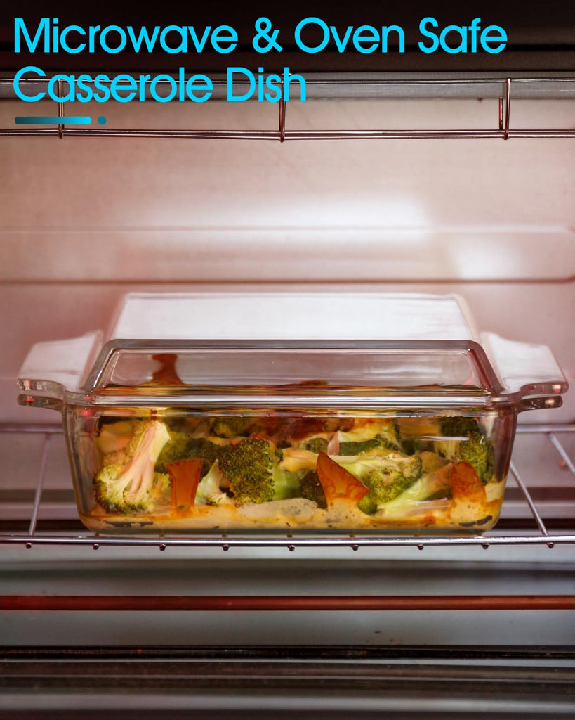 6x6 Inches Square Glass Casserole Dish With Glass Lid - Microwave Safe Bakeware for Cooking