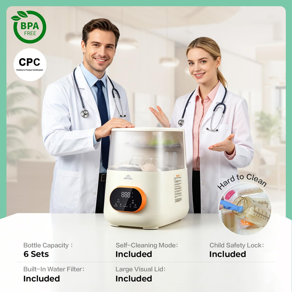 Baby Bottle Washer Steam Dryer: All in One Cleaning Machine for Bottles Pump Parts & Baby Essentials Replaces Hand