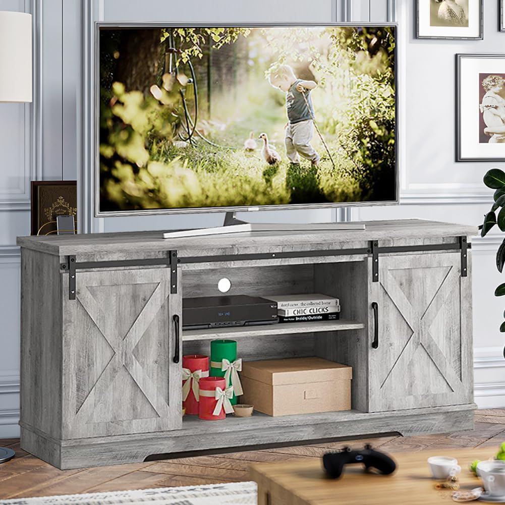 TV Stand Farmhouse Entertainment Center for 65 Inch TV & Media Furniture, Rustic TV Stands with Storage and Barn