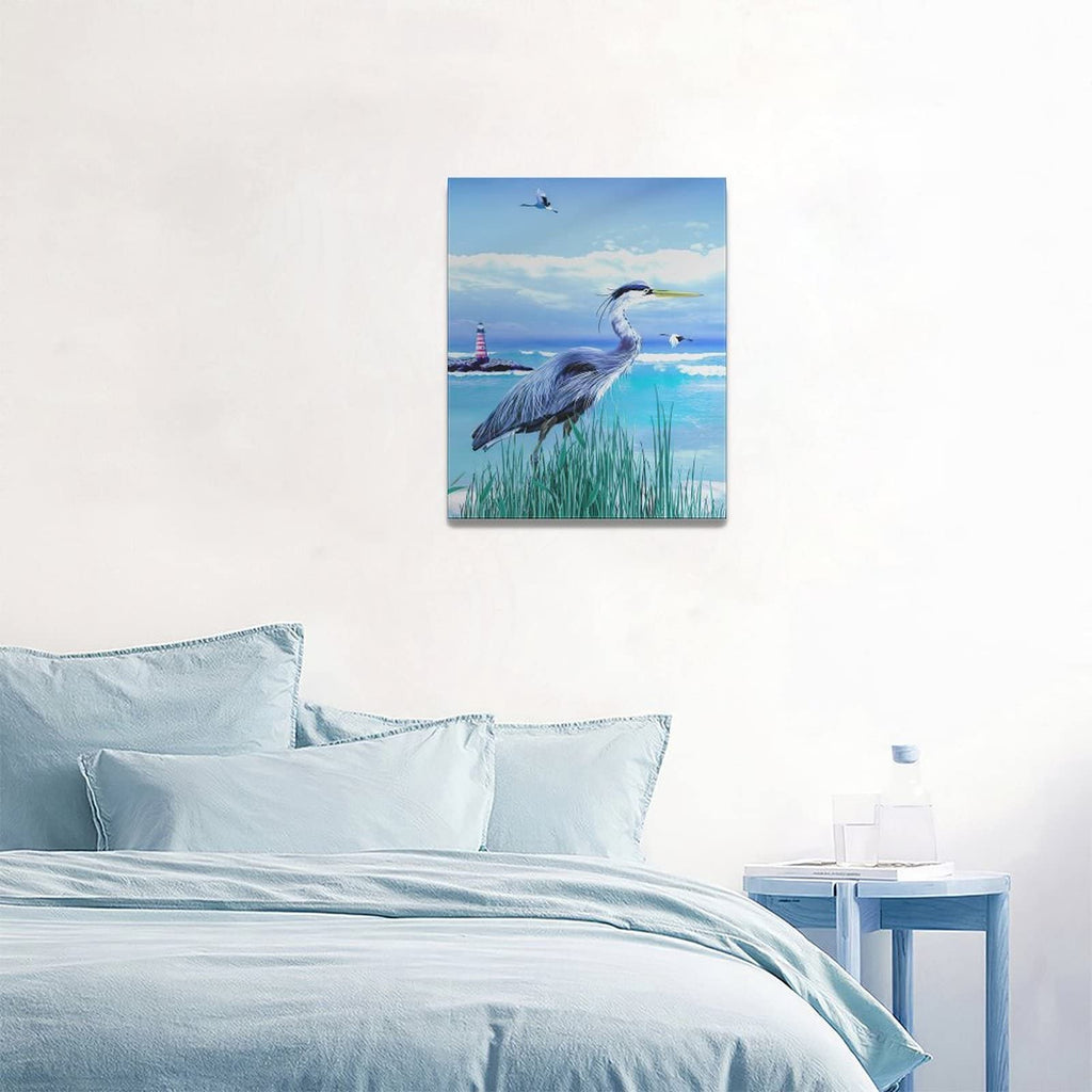 Coastal Bathroom Wall Art Sea Bird Wall Decor Blue Heron Pictures Ocean Beach Lighthouse Canvas Painting Print