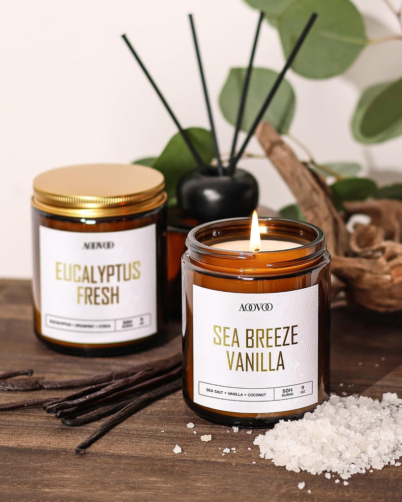 Scented Candles - 4PC Candle Set, 36 oz Soy Candles | Soy Candle Scented, Lavender/Vanilla/Eucalyptus/Sage