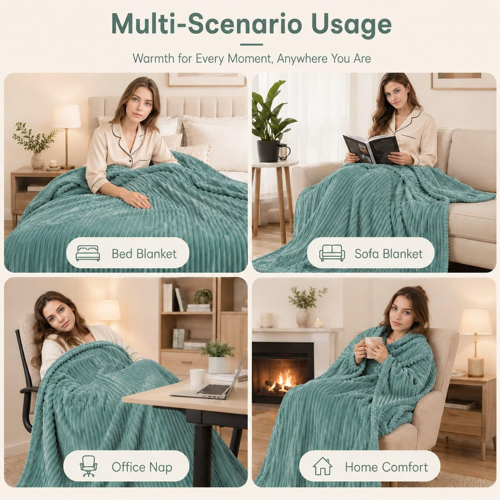 Electric Heated Blanket, Flannel, Twin 62x84in, Bean Green