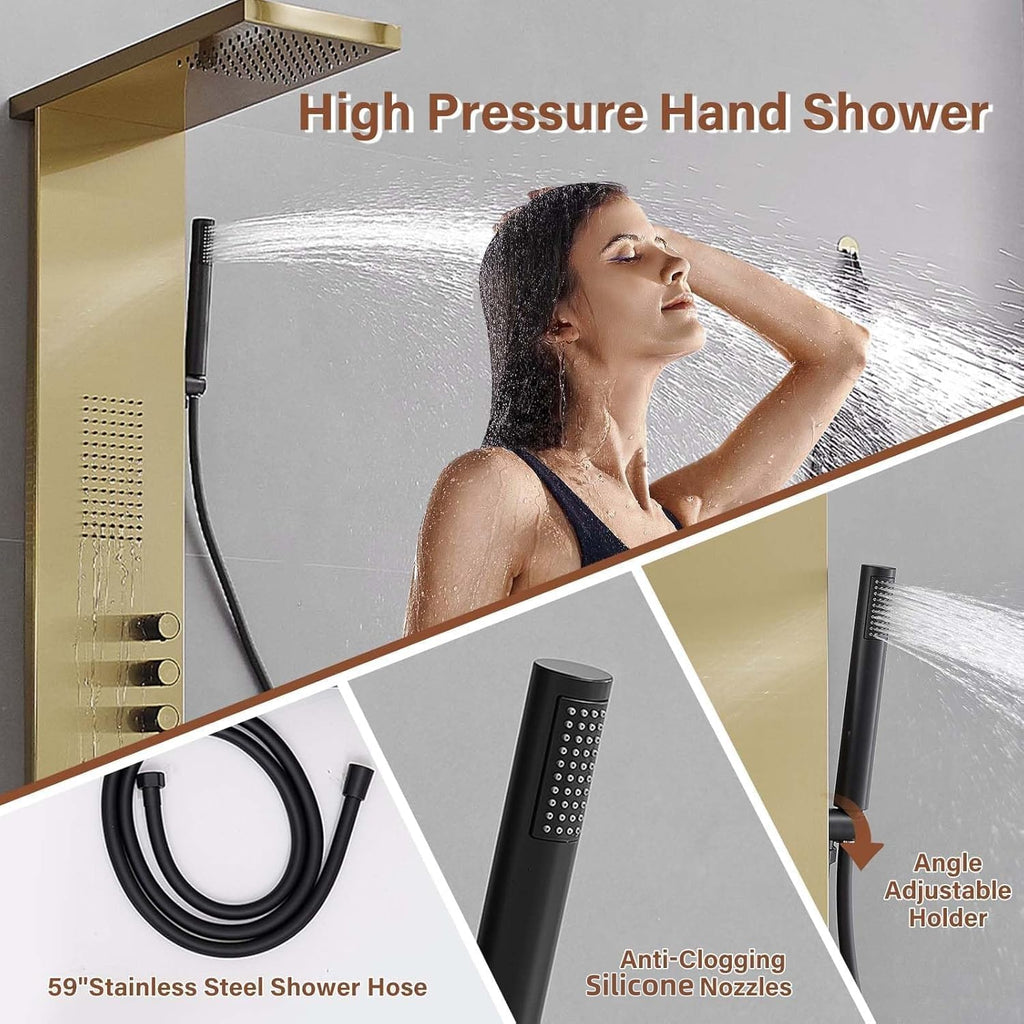 Shower Panel Tower System, Brushed Gold