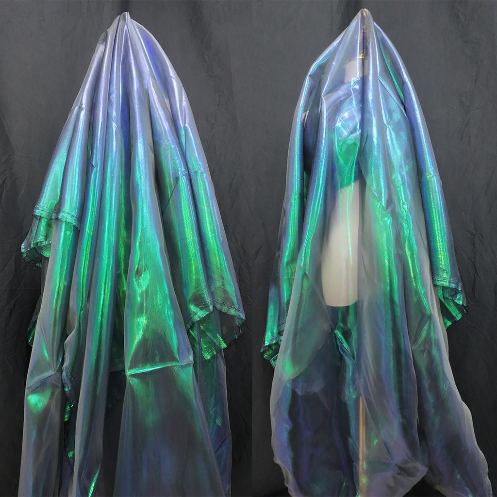 11 Yard Long 59" Wide Organza Lace Fabric - Magic Rainbow Laser Gradient, Iridescent Holographic for Wedding Dress