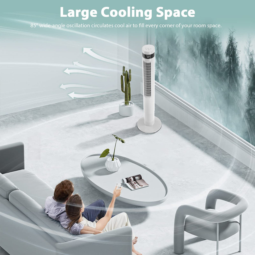 Tower Fan Portable Electric Oscillating Fan Quiet Cooling Remote Control Standing Bladeless Floor Fans 3 Speeds Wind