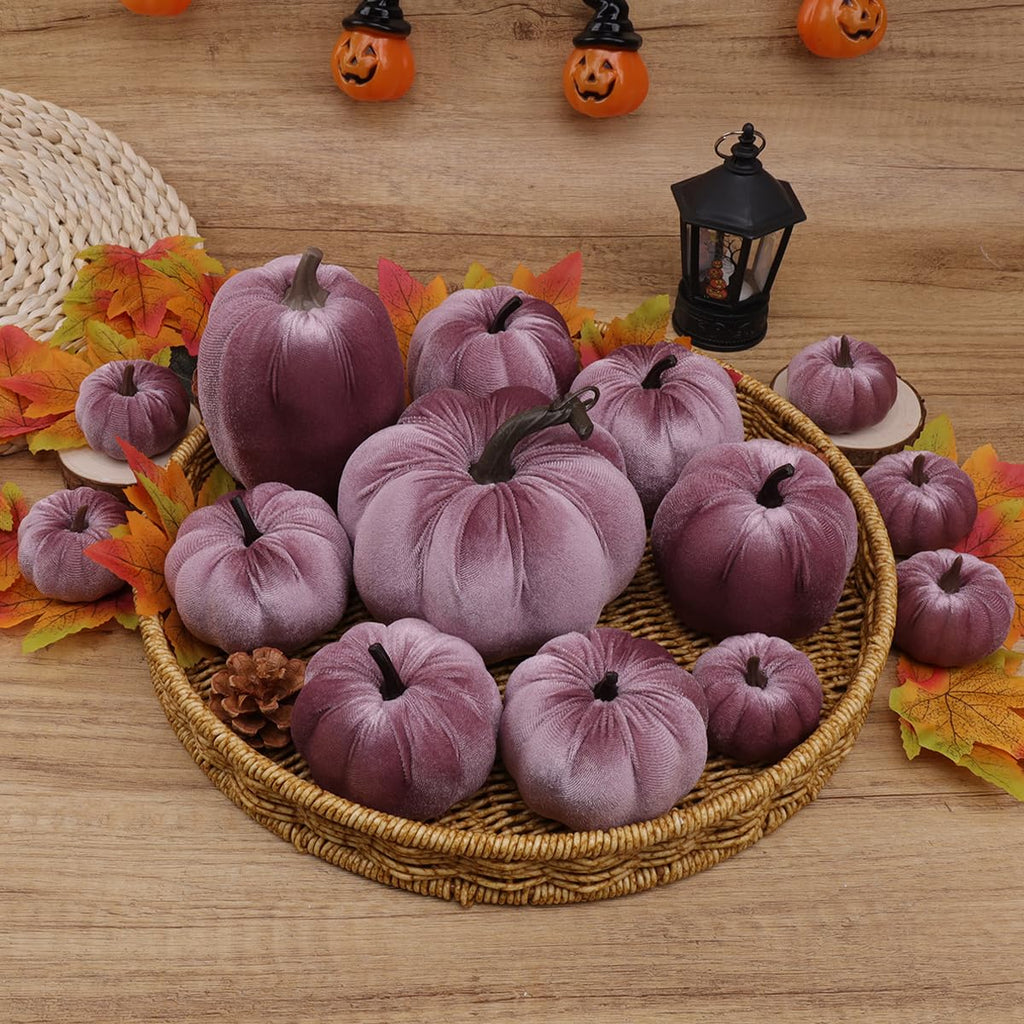 16Pcs Thanksgiving Artificial Velvet Pumpkins Foam Pumpkin Decor