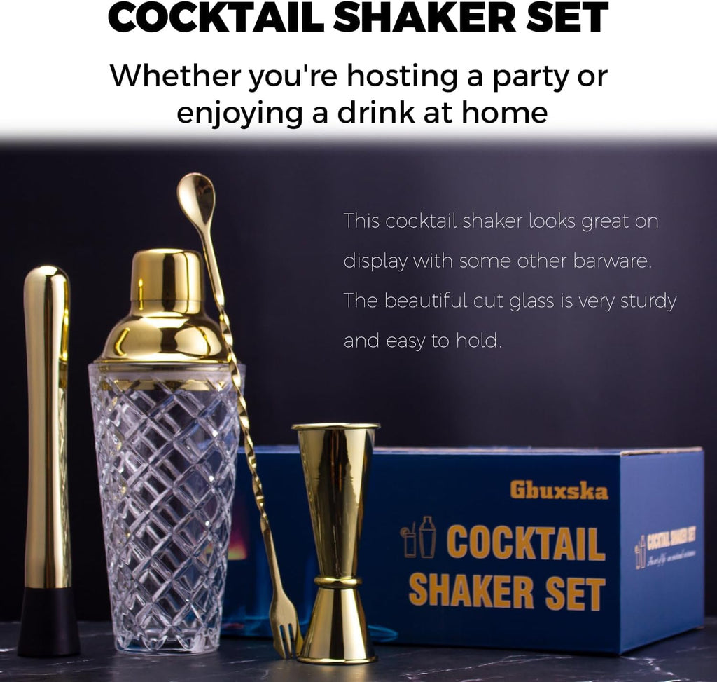 Cocktail Shaker Set with Jigger, Bar Spoon & Muddler - Set of 7