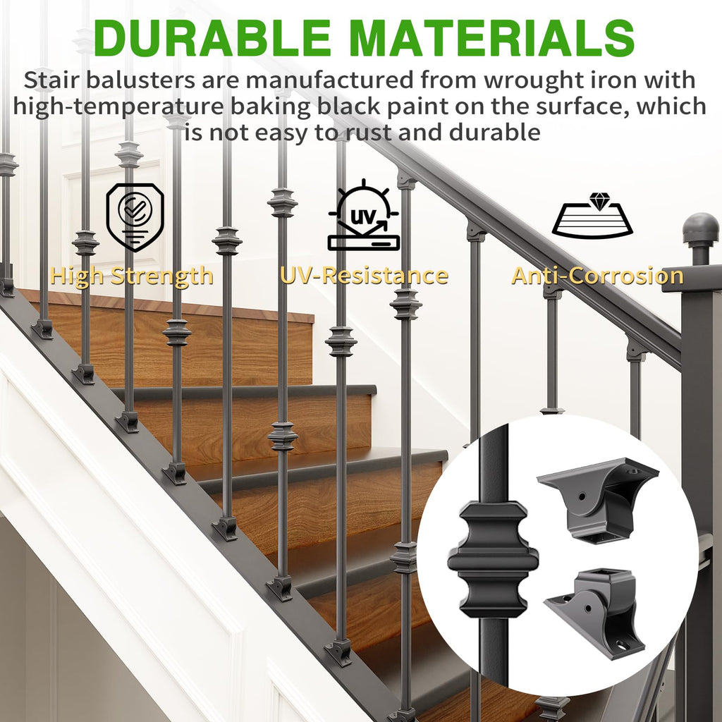 Staircase Balusters, 12-Pack Hollow Stair Spindles 40" Single Knuckle with Double Knuckle 1/2" Iron Balusters for