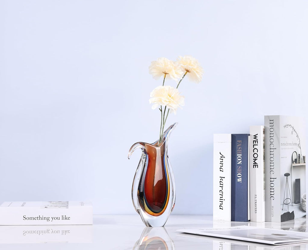 Blown Glass vase, Unique Murano Style Glass Art Deco vase TV Stand, Table Setting, Office, Room and Desktop
