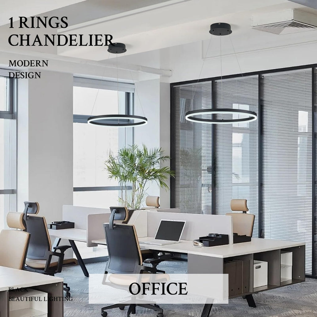 Modern LED Pendant Lighting Ring Chandelier Black Dimmable LED Chandelier 36W Adjustable Pendant Light Fixture