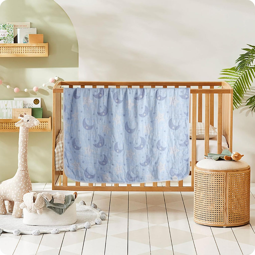 Cotton Muslin Baby Blankets Organic Comforter Reversible Neutral Layer Soft 43.3"x41.3" for Newborn Infant Toddler