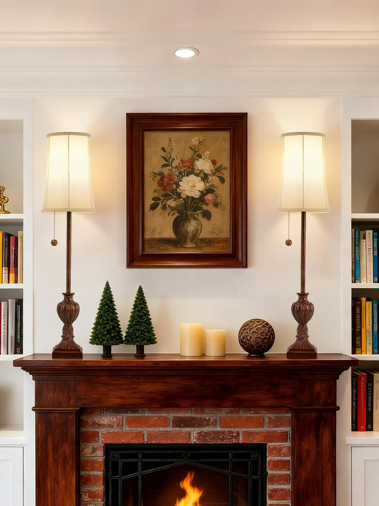 Buffet Table Lamps Set of 2, 28" Tall Skinny Brown Res Lamp