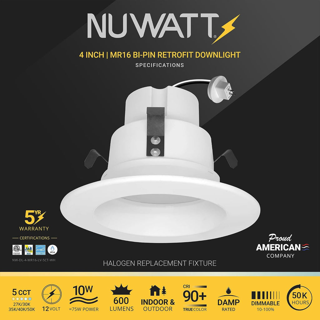12 Pack 4 Inch Retrofit MR16 LED Recessed Lighting 2700K-5000K, ETL
