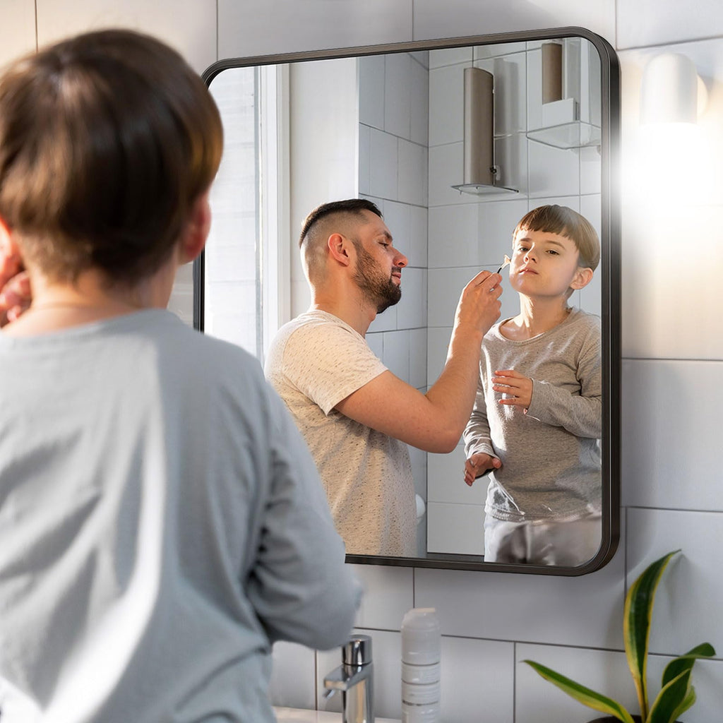 24x24 Black Square Mirror, Rectangle Bathroom Mirrors for Over Sink