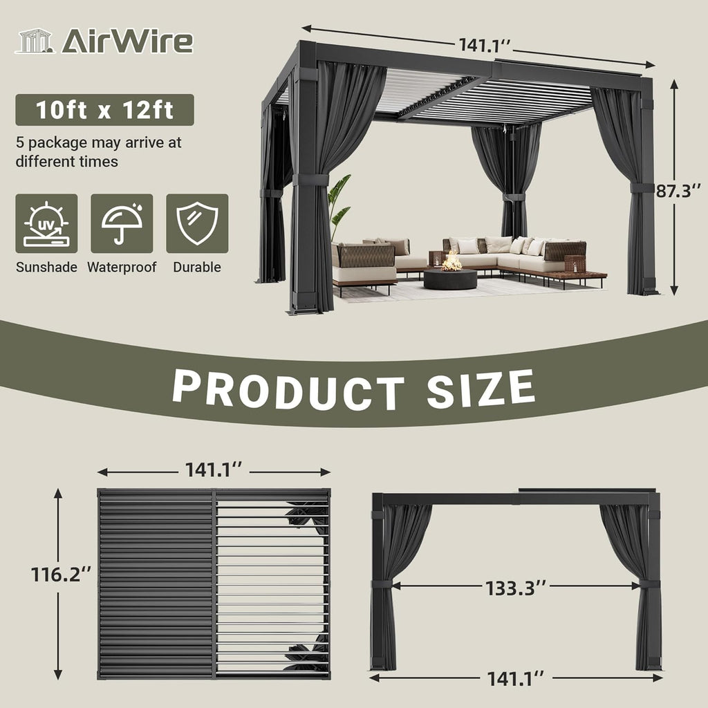 10x12 FT Louvered Pergola, Aluminum Outdoor Pergolas with Ad - Image 2