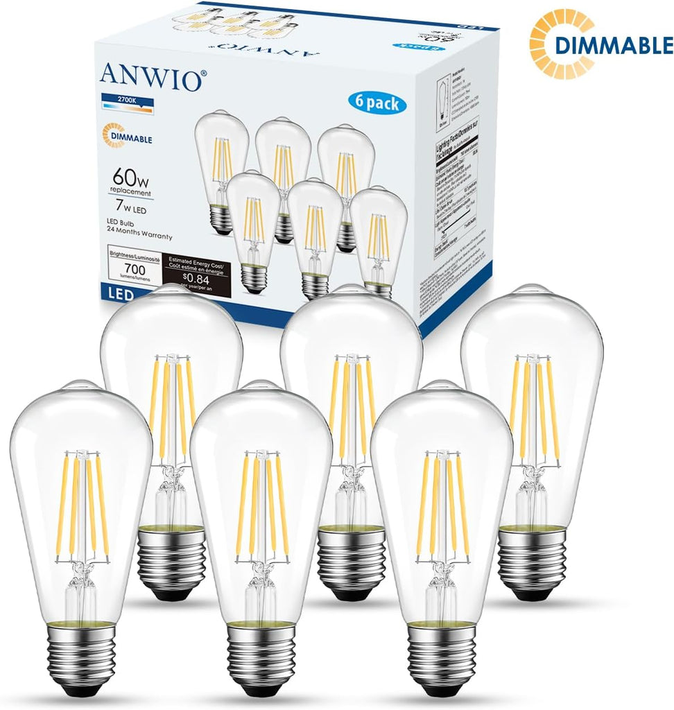 Vintage Edison LED Bulbs Dimmable, 60W Equivalent, 2700K Warm White