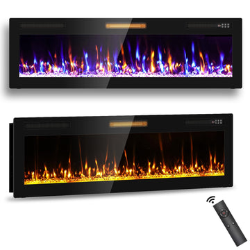 60" Ultra Thin Electric Fireplace Wall Mounted, Slim Fireplace Insert, Wall Fireplace /Bedroom w/Touch Screen, Remote