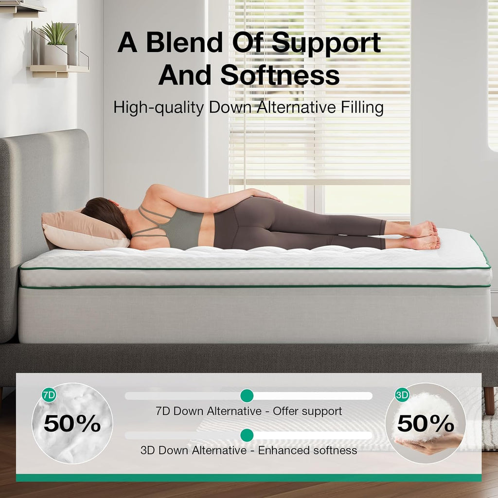 Full Mattress Topper, Extra Thick Pillow Top Down Alternative Pad | Breathable Fluffy Mattress Cover Fits 8-21 Inch