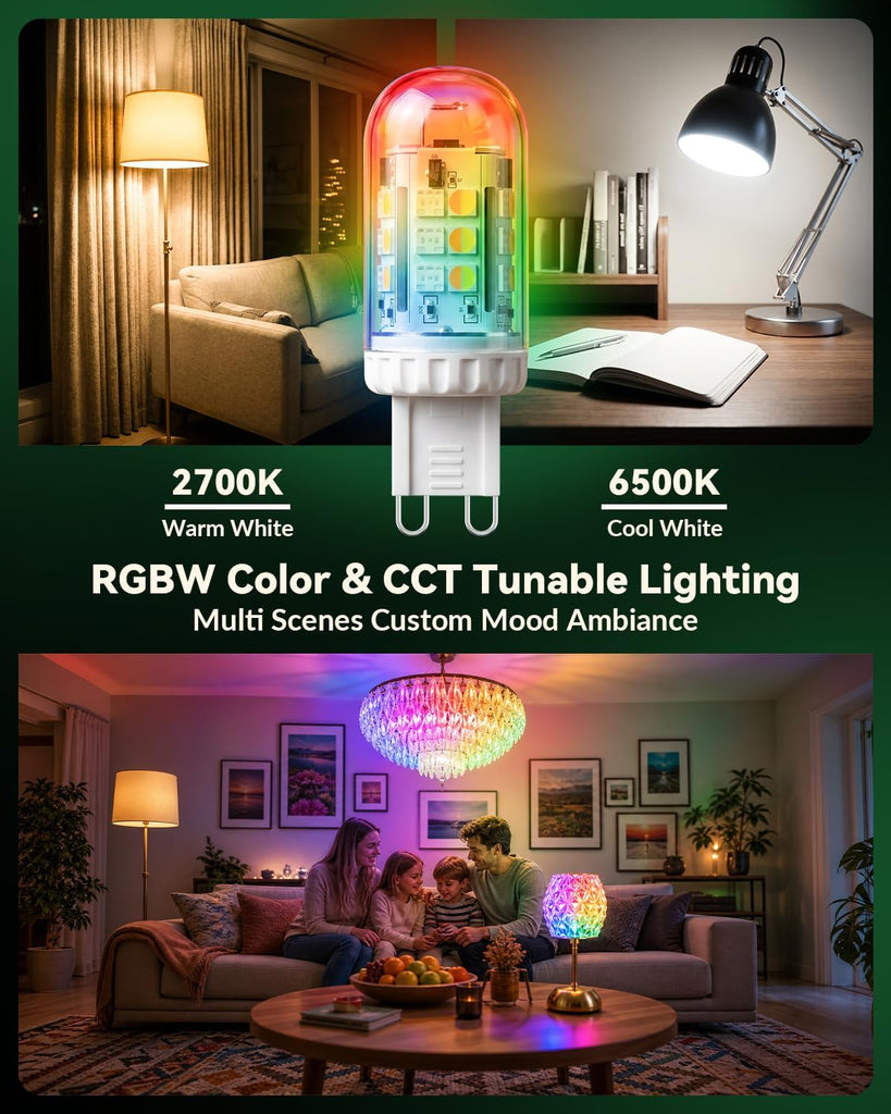 Smart G9 LED Bulb, RGBW Color Changing T4 Bulb Dimmable 2-Pack