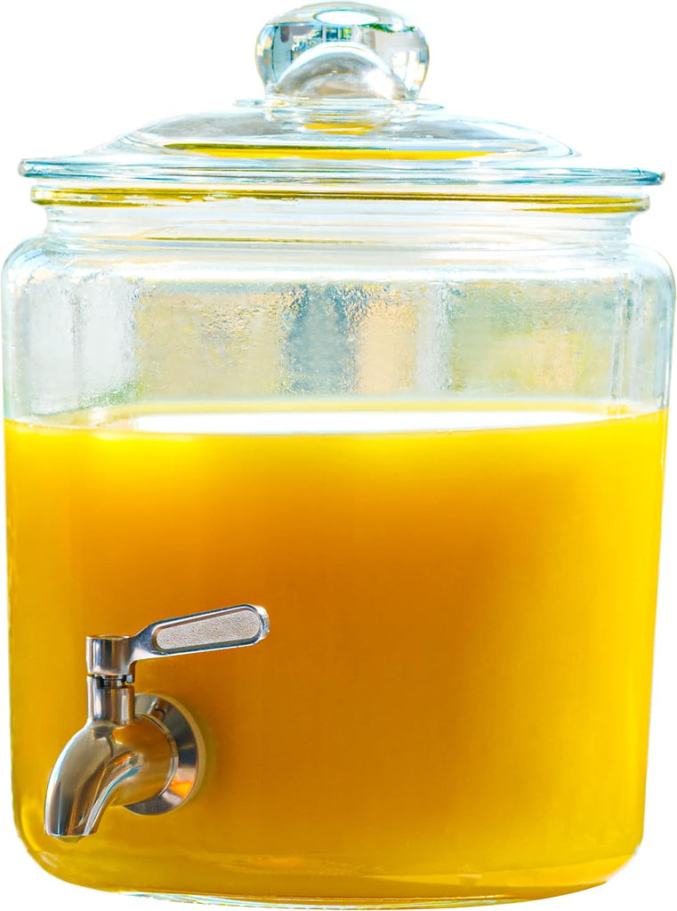 1 Gallon Beverage Dispenser with Stainless Steel Spigot + Marker & Chalkboard 100% Leakproof Glass Drink Dispenser