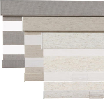 Linen Cordless Zebra Blinds for Windows, Privacy Light Filtering Dual Layer Blinds for Day and Night, Roller Shades