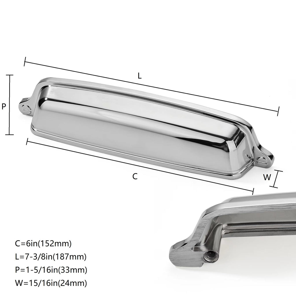 10 Pack 6 inch(152 mm) Drawer Pulls Polished Nickel Cabinet Cup Pulls Cabinet Hardware Kitchen Cabinet Handles Bin